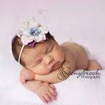 Cream Lilac Purple Baby Flower Headband - Newborn..