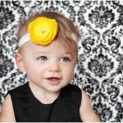 Baby Flower Headband, Girl Headbands, Golden Yellow Small Rossette in Tiffany Blue or White Headband