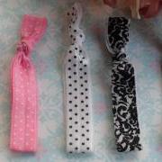 Pony Tail Ties Show me some Glam: Pretty Pink, Pink with Polka Dots, White with Polka Dots, and Damask