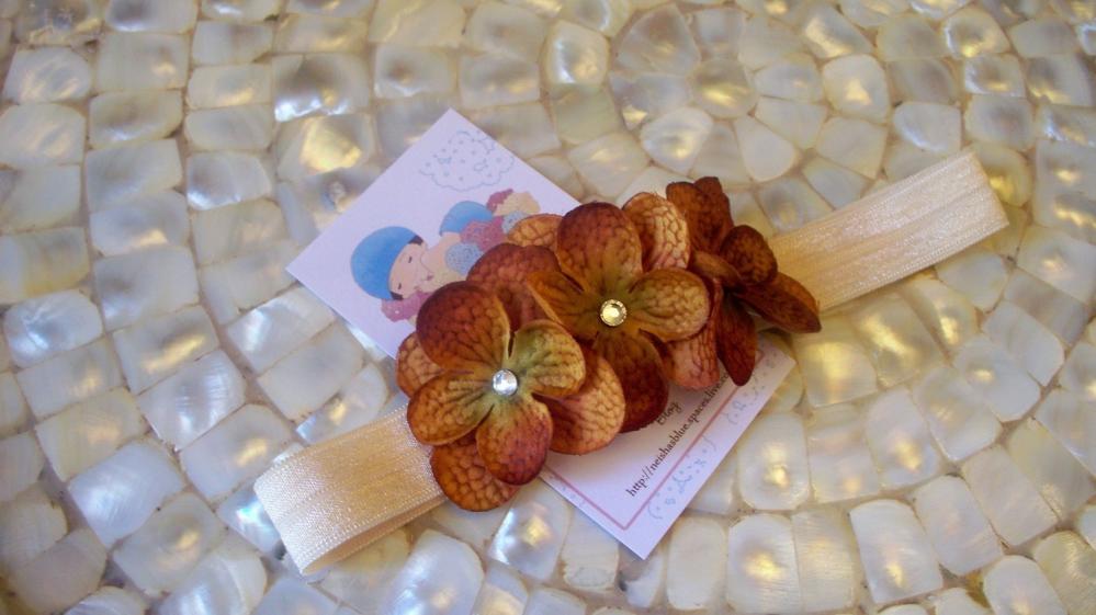 Light Brown Baby Flower Headbands, Big Girl Flower Headband, Triple Dainty Flower Headband With Swarovski Crystals
