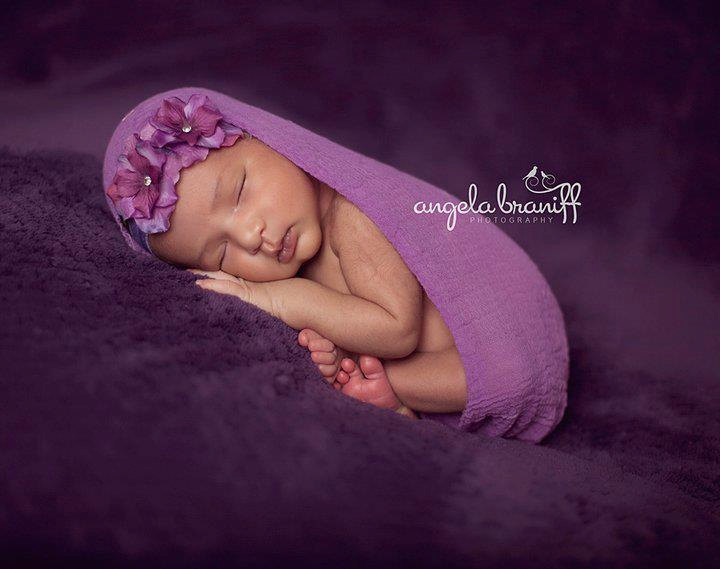 Baby Flower Headband - Baby Flower Headband - Double Dainty Orchid Purple With Crystals