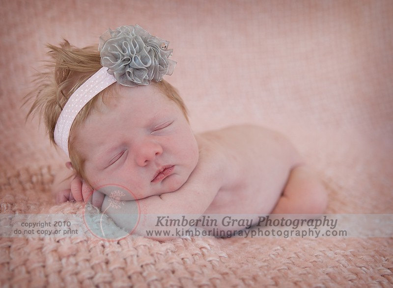 Grey Pink Headbands, Baby Flower Headband, Newborn Flower Headband Triple Organza Puff Headband In Pretty Pink With French Dots Stretch