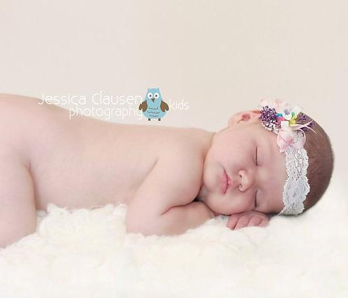 Headbands, Baby Girl Baby Flower Headband, Roses Flower Headband: Romantic Couture Cream Lace Headband With Pure Silk Bow And Handmade Rose