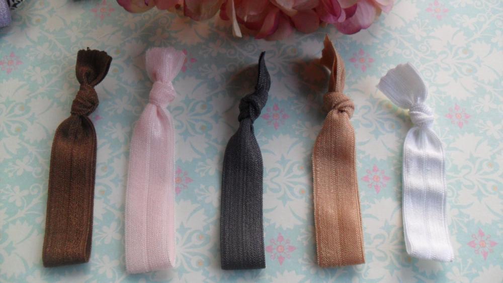 Pony Tail Ties Totally Neutral: Cocoa, Light Pink, Charcoal, Light Brown And White