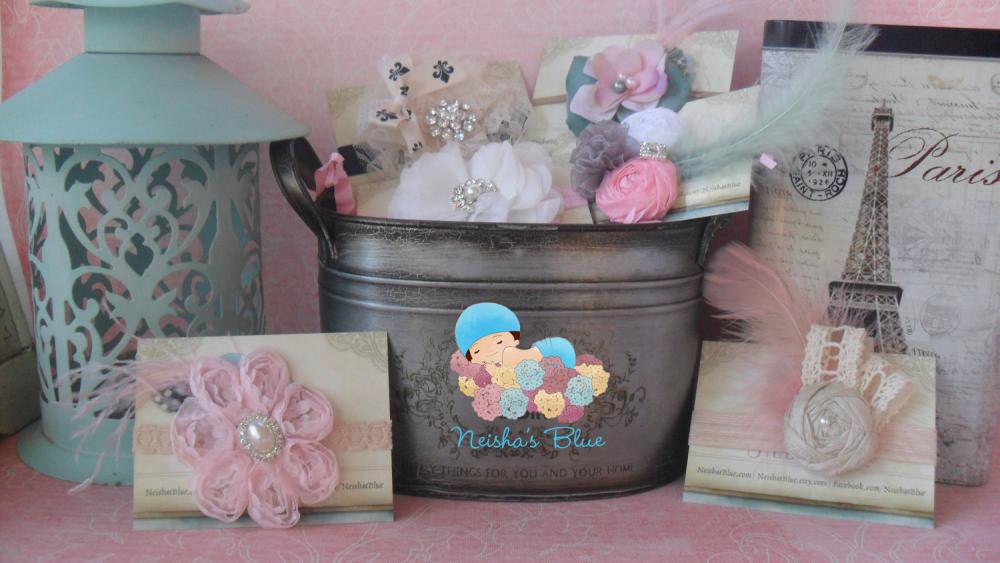 Baby Girl Gift Basket Set, Baby Shower Gift, The Ideal Perfect Gift, Over 55 Dollars Worth Of Baby Girl Headbands