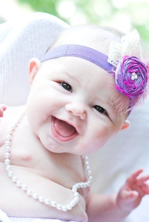 Baby Headbands, Lilac Flower Headband, Baby Headband, Single Flower With Swarovski Pearl In Super Soft Elastic Fits