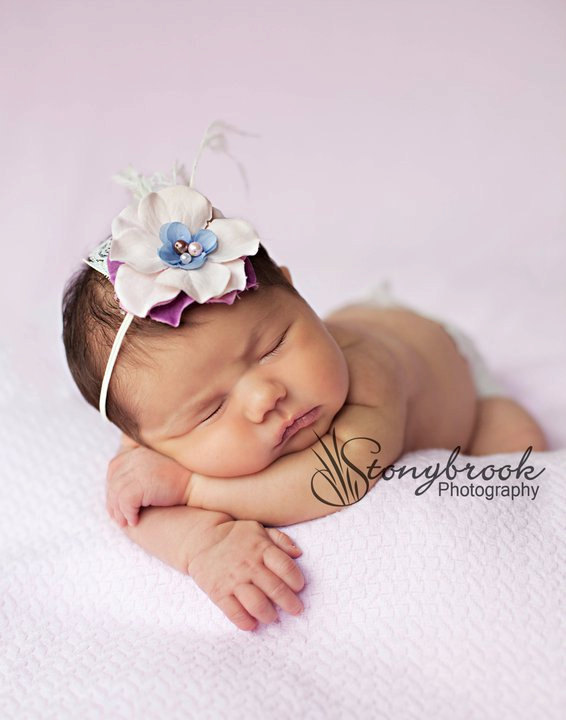 Cream Lilac Purple Baby Flower Headband - Newborn Flower Headband - Infant Headband - Baby Girl Headband