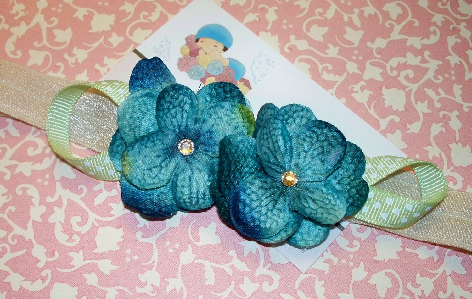 Cerulean Blue Baby Flower Headbands, Newborn Headbands, Baby Girl