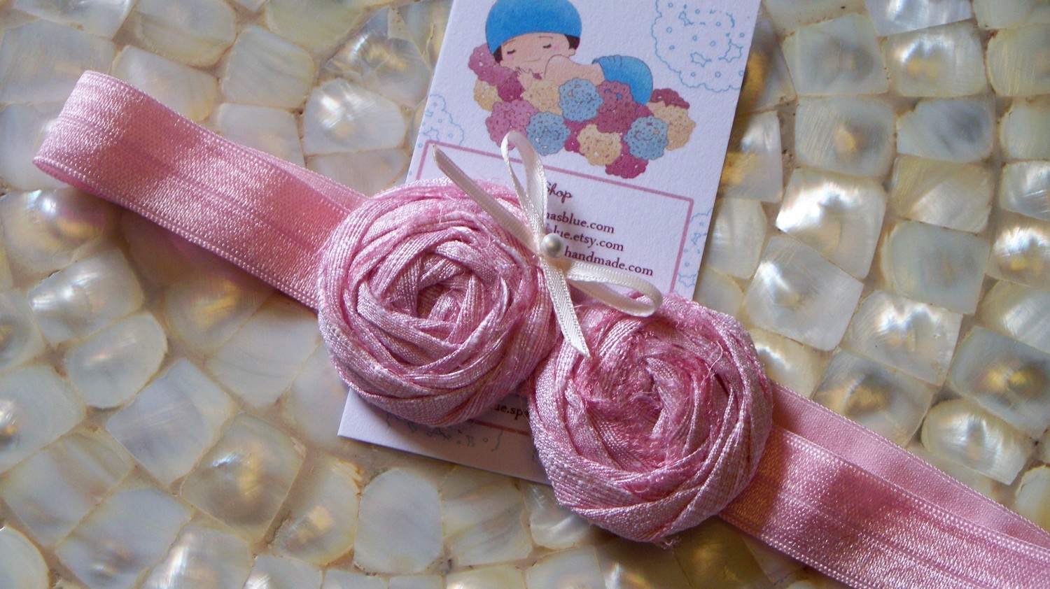 Baby Flower Headband, Twin Rosebuds, Baby Girl Headbands, Raw Silk